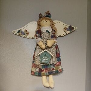 Vintage BrownPatchwork Angel Wall Hanging